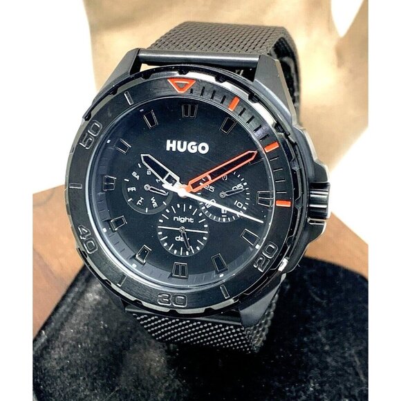Hugo Boss Men's Watch 1530289 Quartz Black Dial Mesh Stainless Steel 44mm - Picture 1 of 13